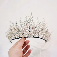 Дизайн, жемчужная большая корона, свадебная тиара и корона, великолепная черная проволока, ручная работа, повязка на голову, винтажные украшения, свадебный головной убор
