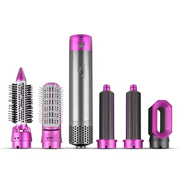 

5 In 1 Rotating Brush Hot Air Styler Comb AirWrap Curling Iron Roll Styling Brush Hair Dryer Blow With Nozzles 3 Heat Setting
