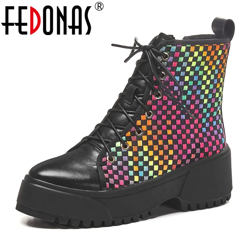 

FEDONAS Mixed Colors Women Warm Ankle Boots New Winter Genuine Leather Night Club Shoes Woman Cross-tied High Heels Riding Boots