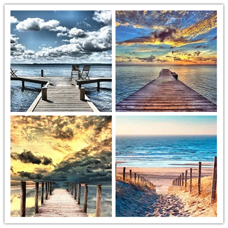 Пейзаж алмазной живописью на берегу озера мост вышитая бисером бурения алмазов