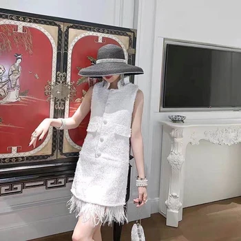 

Women Dress elegant Noble Temperament Spring 2020 New White Dresses Woman Personality The Ostrich Fur Ladies Dresses