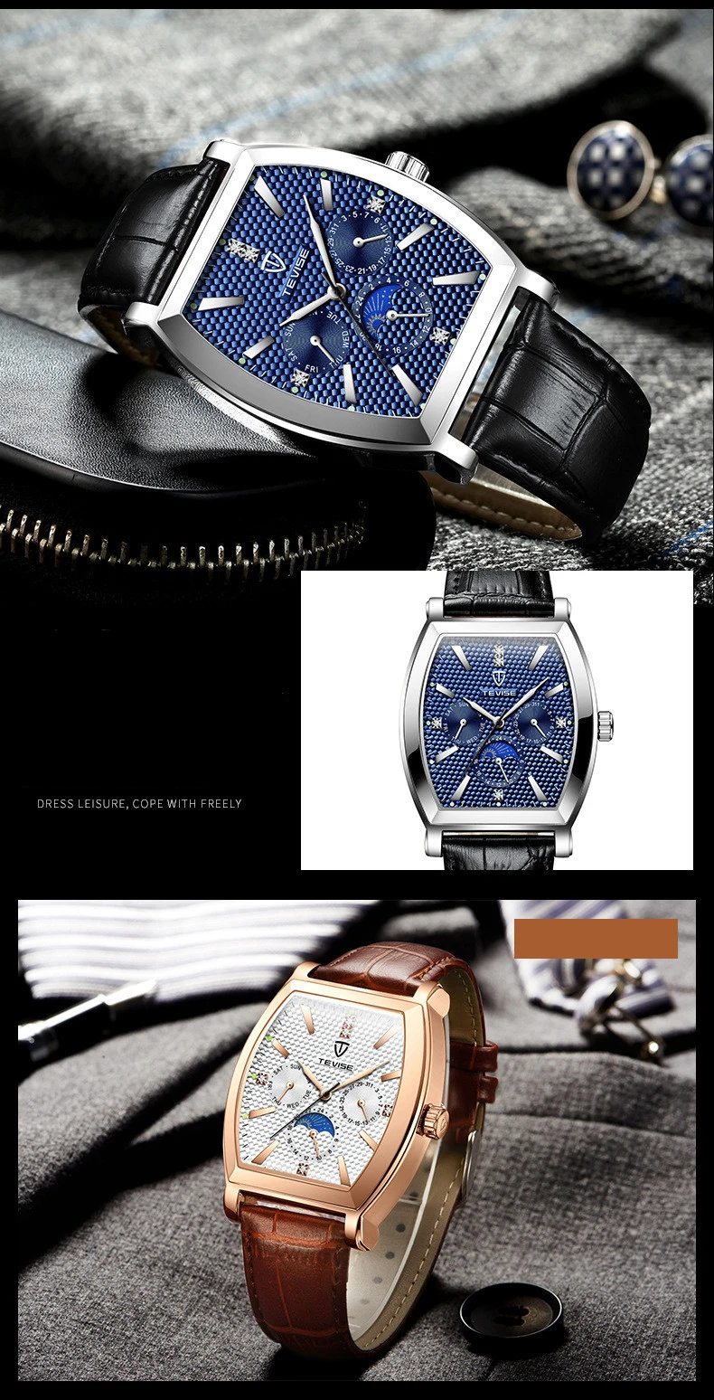 2021 Top Brand Luxury Tonneau Shape Men Sports Watches Black Steel Case Men's Quartz Date Clock Male Waterproof Vintage Watch
