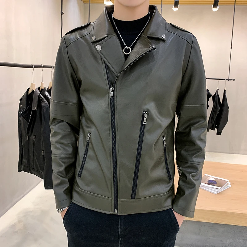 Черная мотоциклетная мужская куртка Chaqueta Hombre кожаная винно-красная Модная