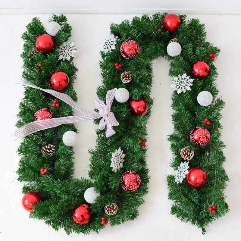 

2.7M Christmas Wreath Artificial Hanging Rattan Garland With Bow Snowflake Christmas Ball Ornaments For Home Vianocne Dekoracie