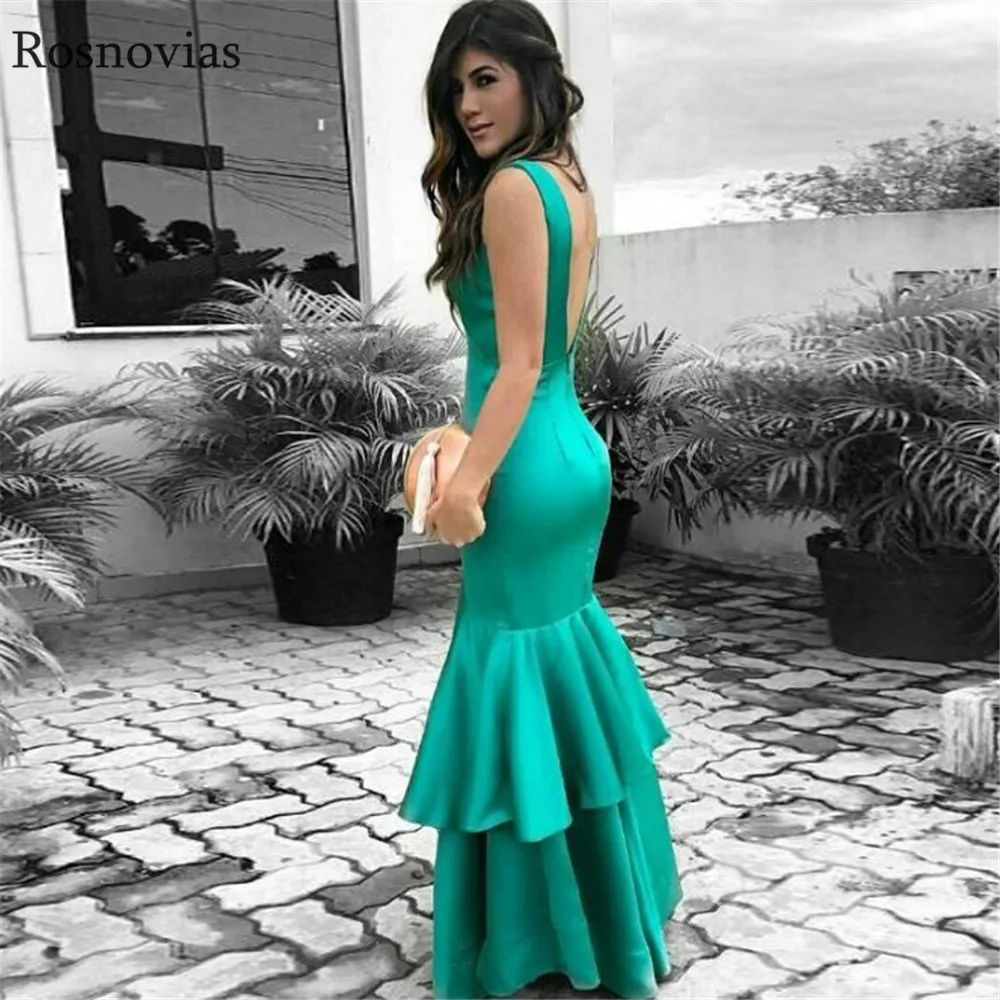 Светильник, Зеленое Длинное платье русалки для выпускного вечера, v-образный вырез, открытая спина, многоярусные юбки, Формальные вечерние платья, Vestido De Fiesta, на заказ