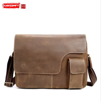

Men's Shoulder Bag Retro Men's Laptop Messenger Bag Personality Briefcase The First Layer of Leather Crazy Horse Genuine Leather