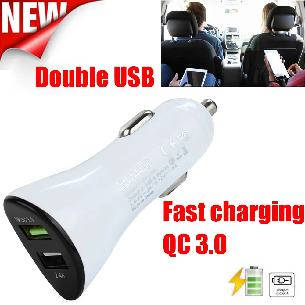 

kongyide Car Charger Mini Dual USB Car Charger Universal 12V Mobile Phone Tablet quick charger 3.0 Usb Charger for 2 Usb Adapter