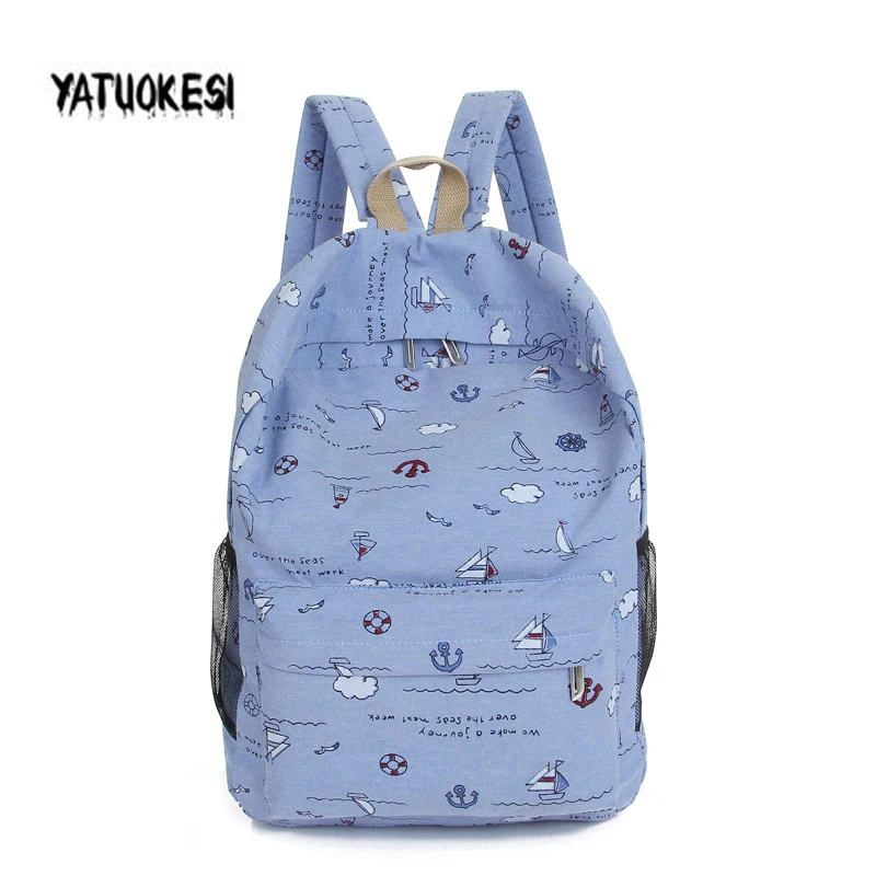 

YATUOKEIS Fashion Women Canvas Carton Print School Bag for Girl Back Pack Female Cute Backpack Travel Women Shoulder Bags