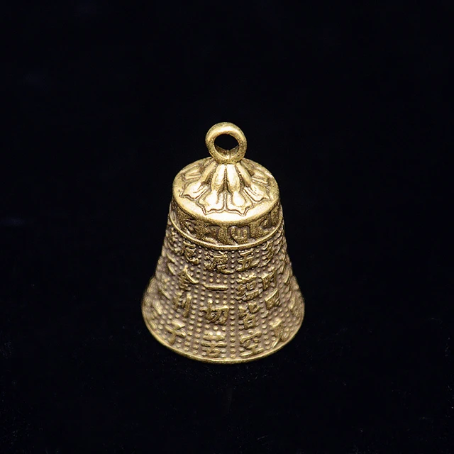 100% Brass Handicraft Die-casting Scripture Bell Car Button Wind Bell Tibetan Bronze Bell Creative Gift Home Decoration Pendant 2
