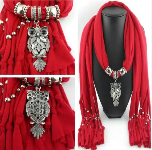 

Newest Design Necklace Scarves For Women Owl Pendant Tassels Scarf Femme Accessories Shawl Owl Pendants Scarves