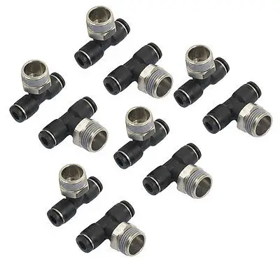 

10 Pcs 3/8" PT Male Thread 6mm One Touch Push In T Joint Quick Fittings