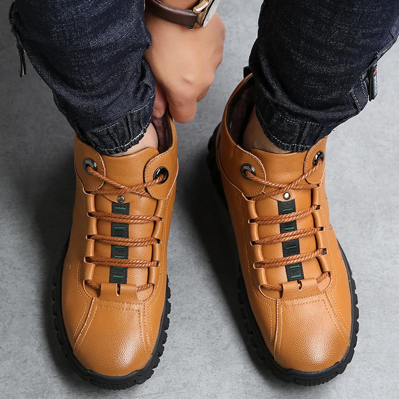 Зимние уличные мужские ботинки из хлопка толстые шерстяные зимние ботинки на меху мужские Нескользящие плюшевые теплые мужские повседневные кожаные ботинки M7028