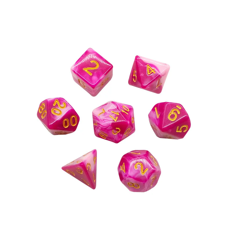 7Pcs/set Foreign Trade Hot Sale Acrylic Double Color Multi-faced Dice Game Set Engraving Digital Dice