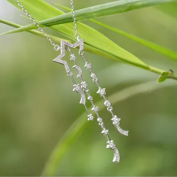 

Personality 925 Sterling Silver Korean Fashion Jewelry Tassel Star Moon Accessories Female Pendant Necklace H129