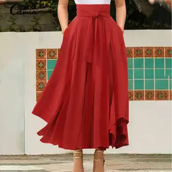 

2020 Fashion Oversized Long Skirts Celmia Summer Women High Elastic Waist Belted Ruffles Skirts Casual Loose Party Beach Skirt
