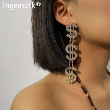 

Ingemark Unique Crystal S Letter Drop Earrings Statement Accessories Punk Dollars Shape Hanging Dangle Earring Women Ear Jewelry