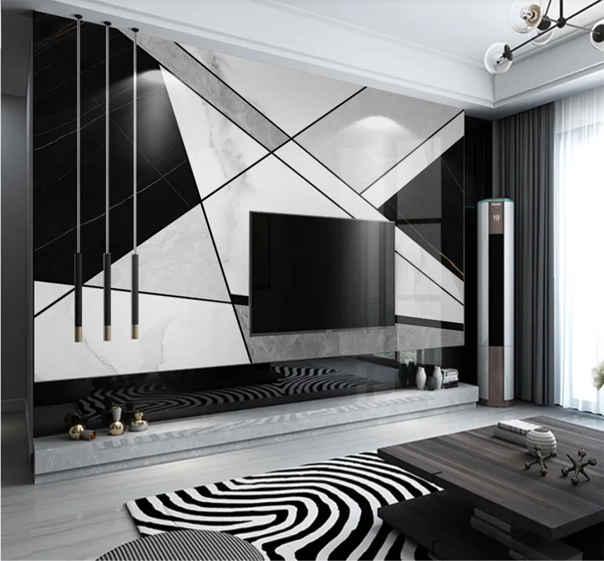 Xuesu Custom 3D/8D wall cloth wallpaper modern simple black and white geometric combination graphic grey marbling wallpaper beibehang customize the new modern visual space office simple and atmospheric geometric architectural wallpaper papier peint