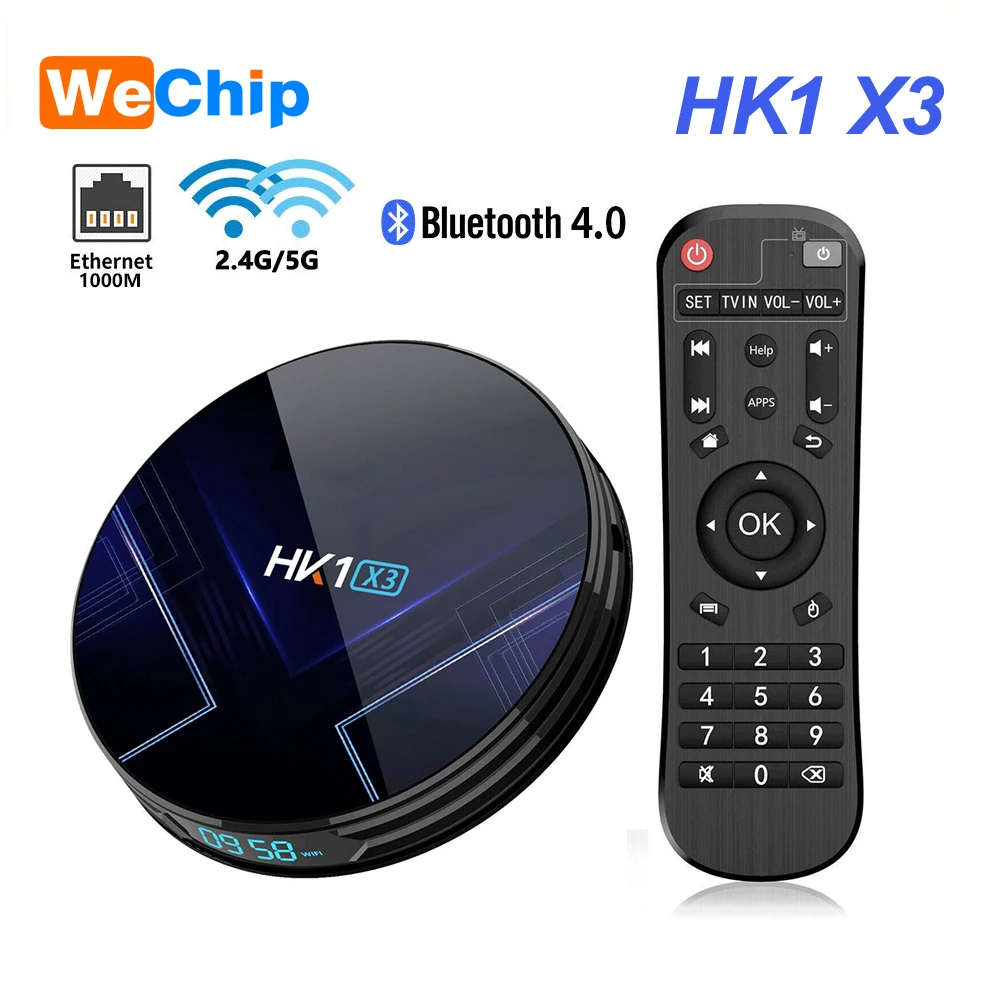 Оригинальная смарт-ТВ приставка Wechip HK1 X3 Android 9,0 4 Гб ОЗУ Amlogic S905X3 2,4G и 5G Wifi BT4.0 1000M LAN плеер HD 8K Smart tv приставка