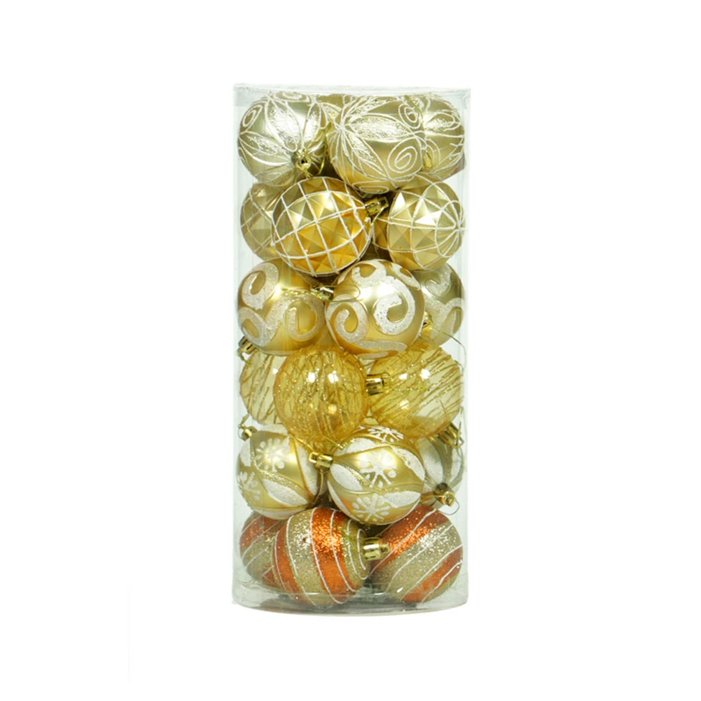 24pcs/set 6cm Christmas Tree Ball Pendant Baubles DIY Xmas Party Wedding Hanging Ornaments Decorations - Цвет: Золотой