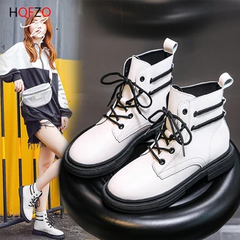 

HQFZO Women Round Toe Ankle Boots Platform Botines Chunky Heels Autumn Shoes Cross-tied Botas De Mujer Demonia Boots