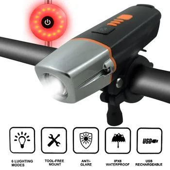 

WasaFire USB Rechargeable Bicycle Light Set Smart Induction Bike HeadLamp and LED Mini Rear Light Cycling Headlight + Taillight