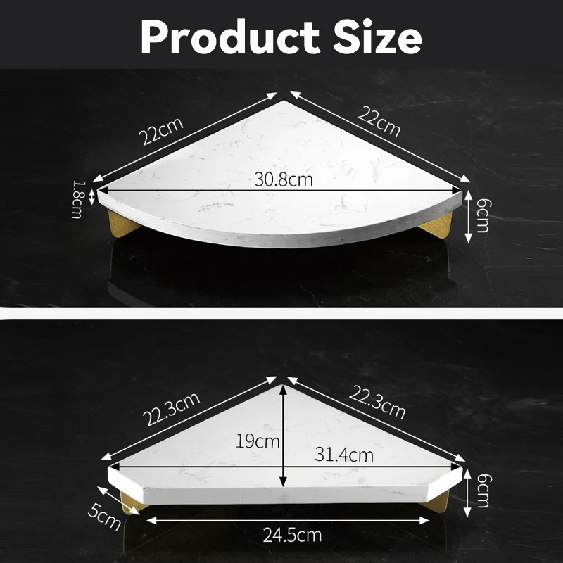 

WJNMONE Emerald Marble Corner Shelf Wall Bathroom Mirror Front Cosmetic Storage Rack Metal Bathroom Shelf Shower Shelf Shampoo