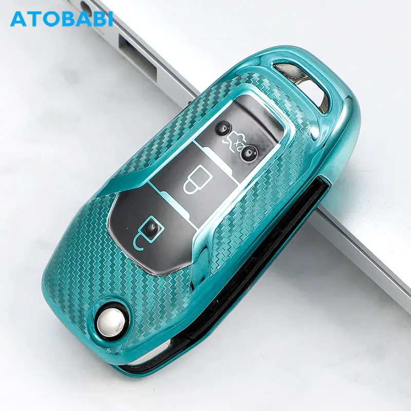 

TPU Car Key Cover For Ford Explorer Ranger Mondeo F-150 F250 F350 3 Buttons Folding Keychain Carbon Style Remote Protector Case