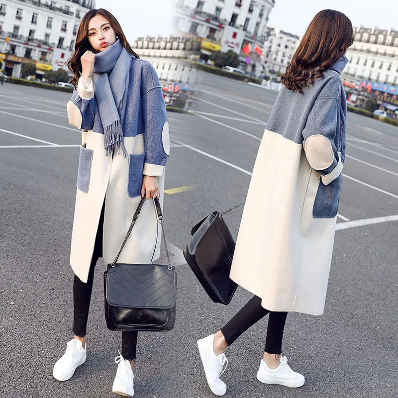 

Hot New Women Wool Coats Autumn Winter Cashmere Coat Female Fashion Loose Plaid Outwear Long-Sleeved Lapel Woolen Coat Ladies