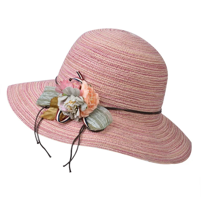 Pink Litthing модная женская элегантная летняя соломенная шляпа Новая женская цветочный горшок Кепка для путешествий солнцезащитный козырек дышащая Складная Солнцезащитная пляжная шляпа - Цвет: Pink