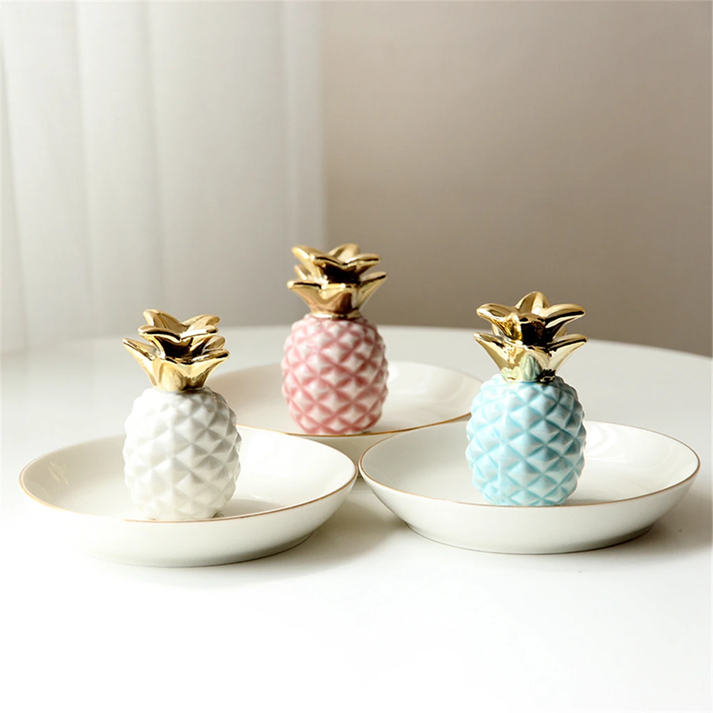 Белый Фарфоровая керамика с золотыми краями поднос Ananas блюдо брелок кольцо держатель комнаты декоративная пластина