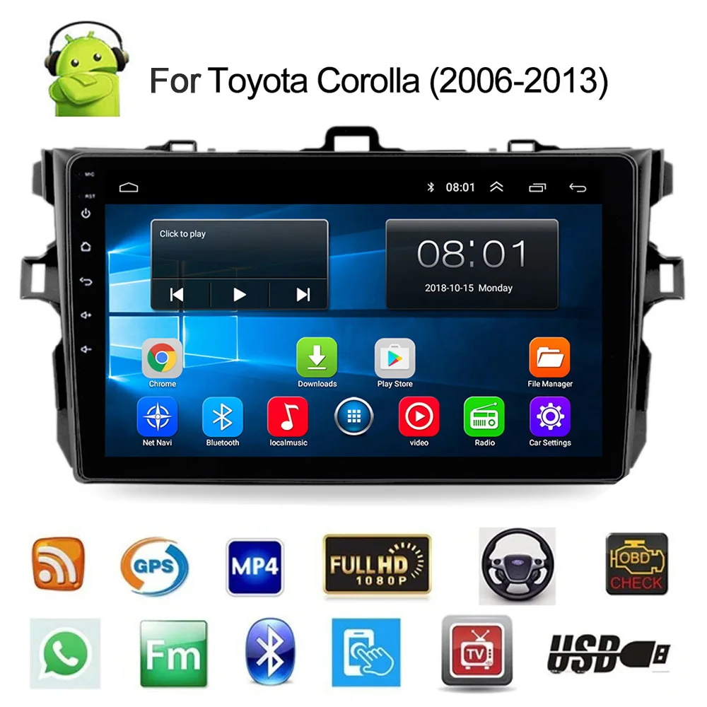 Автомагнитола 9 &quot 2 Din Android 1 мультимедийный плеер с GPS навигацией Wi Fi для Toyota Corolla