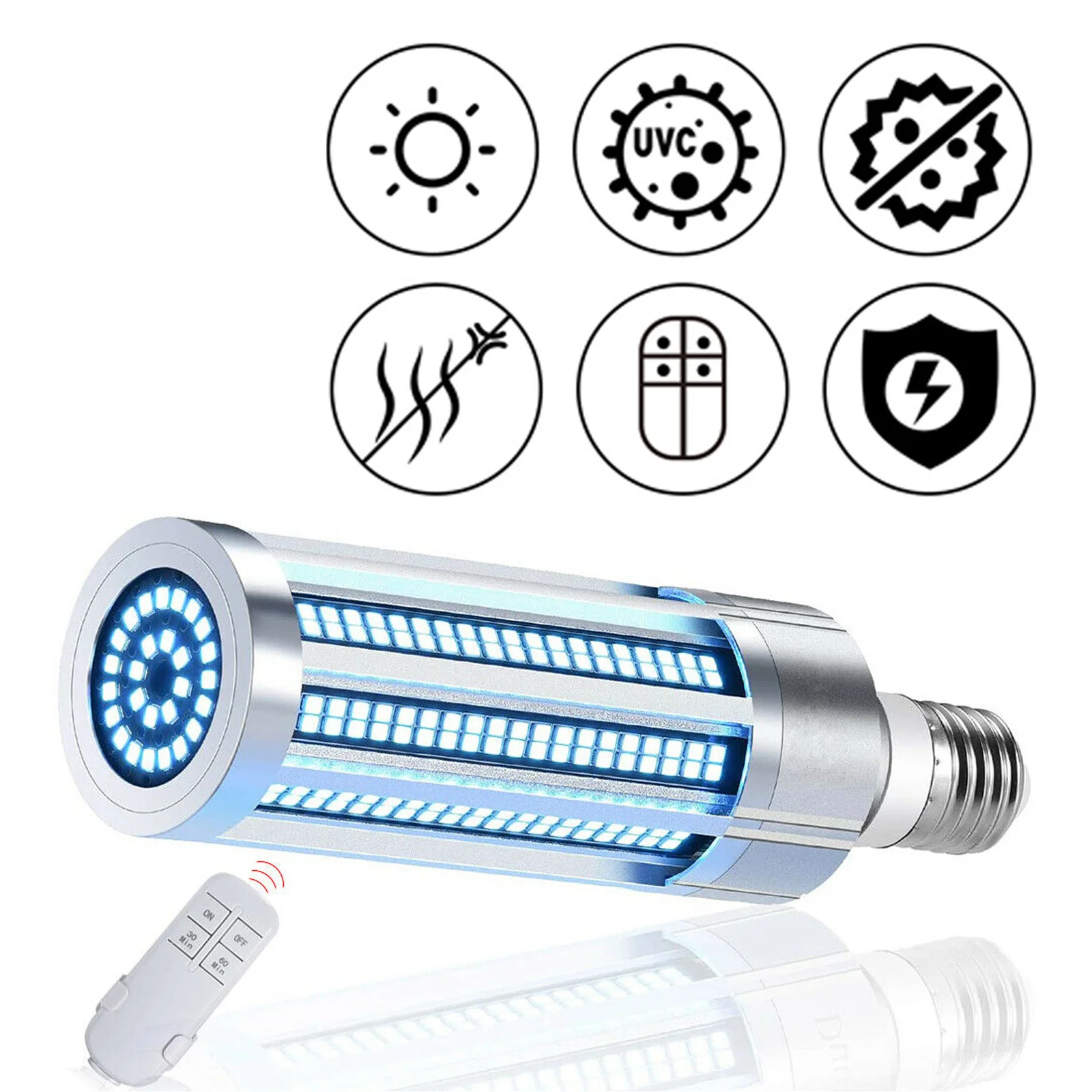 

60W UV Germicidal Lamp UV Sanitizer For Home Remote Control Disinfection Lamp Light 99% E27 LED UVC Light Bulb Sterilization