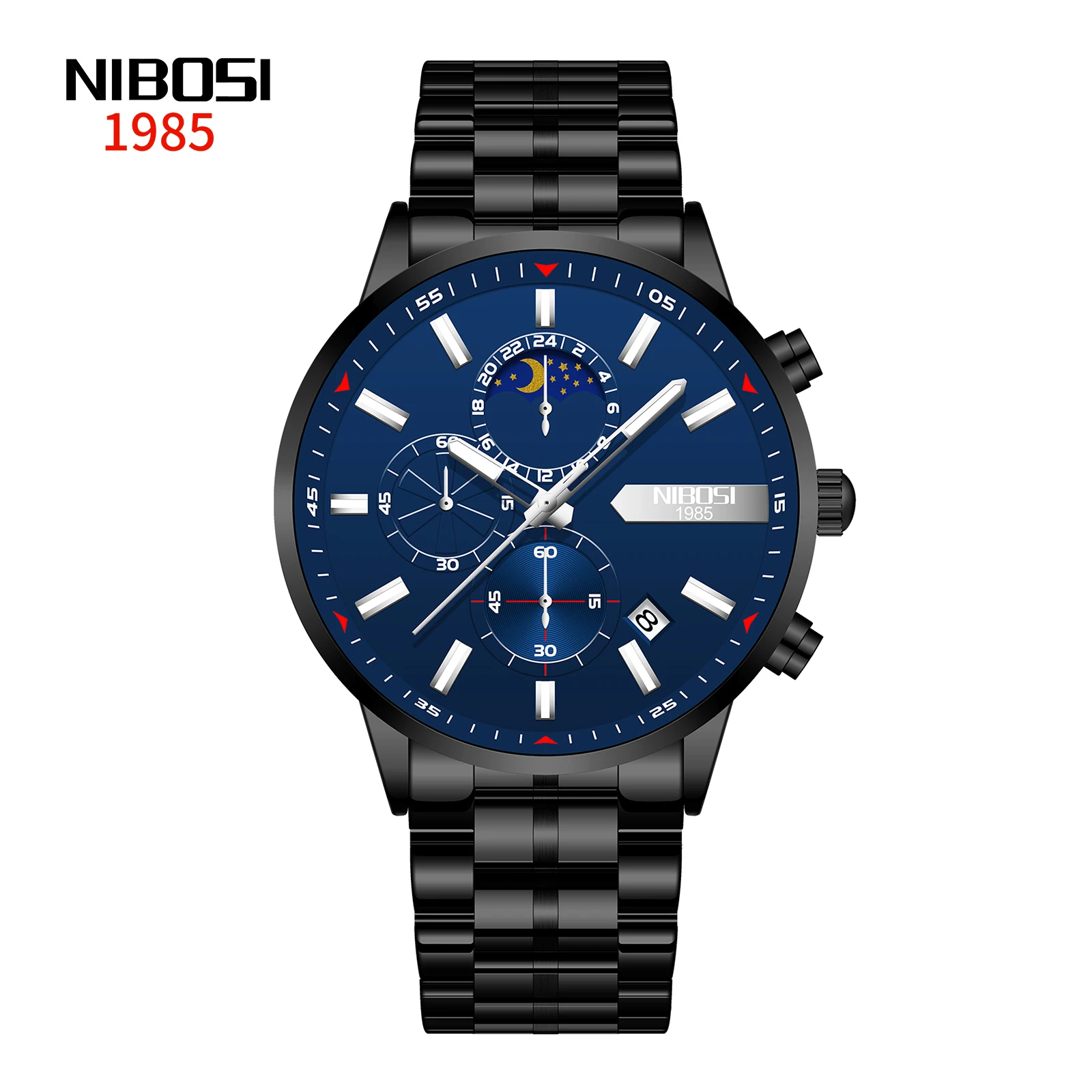 2021 New NIBOSI Brand Fashion Watch For Men Quartz Sports Stainless Steel Waterproof Chronograph Mens Watches Relogio Masculino 