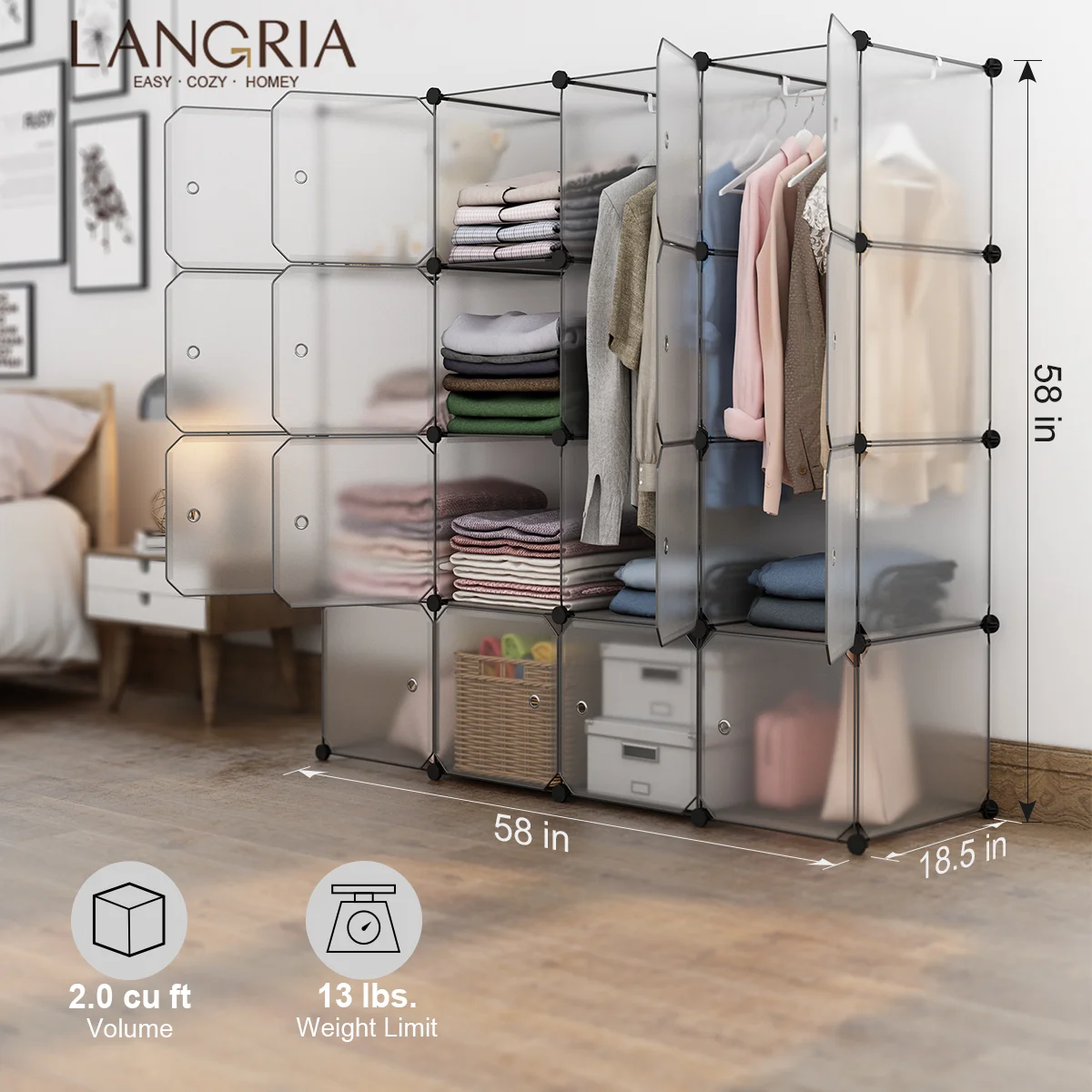 LANGRIA 16 Cube DIY Modular Organizer MutifunctionalWith PVC Panel Plastic Cube Closet Wardrobes Transparent Home Furniture