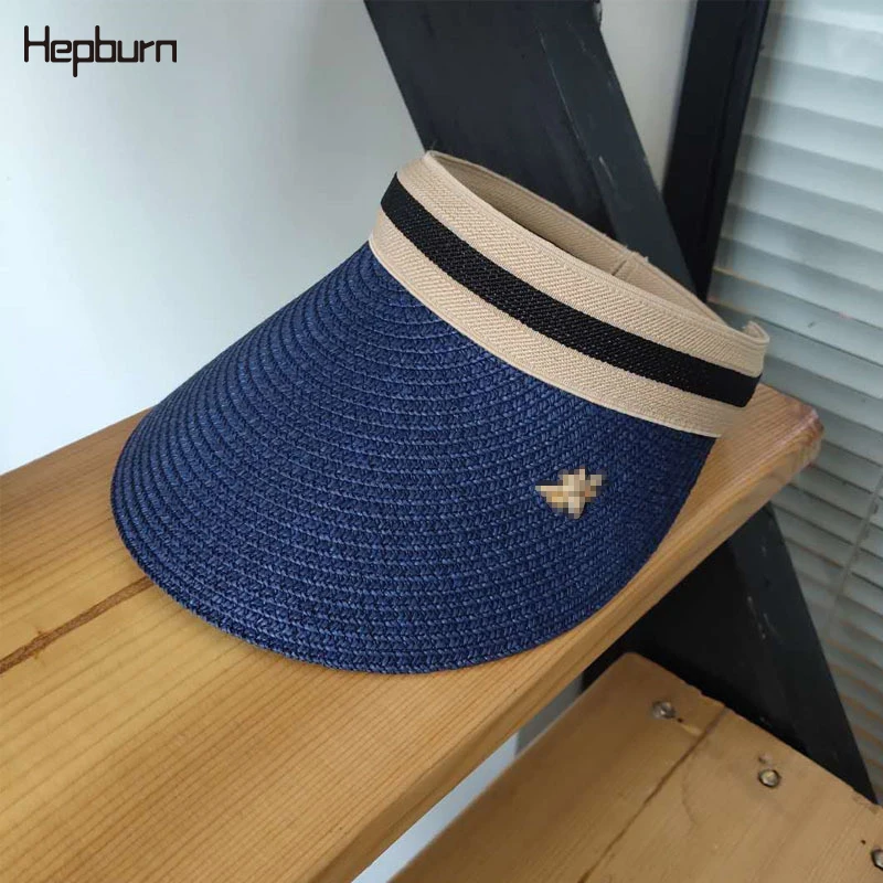 

Hepburn brand 2019 Woman's Sun Hats Female Bowknot Visor Caps Hand Made DIY Straw Summer Cap Casual Shade Hat Empty Top Hat