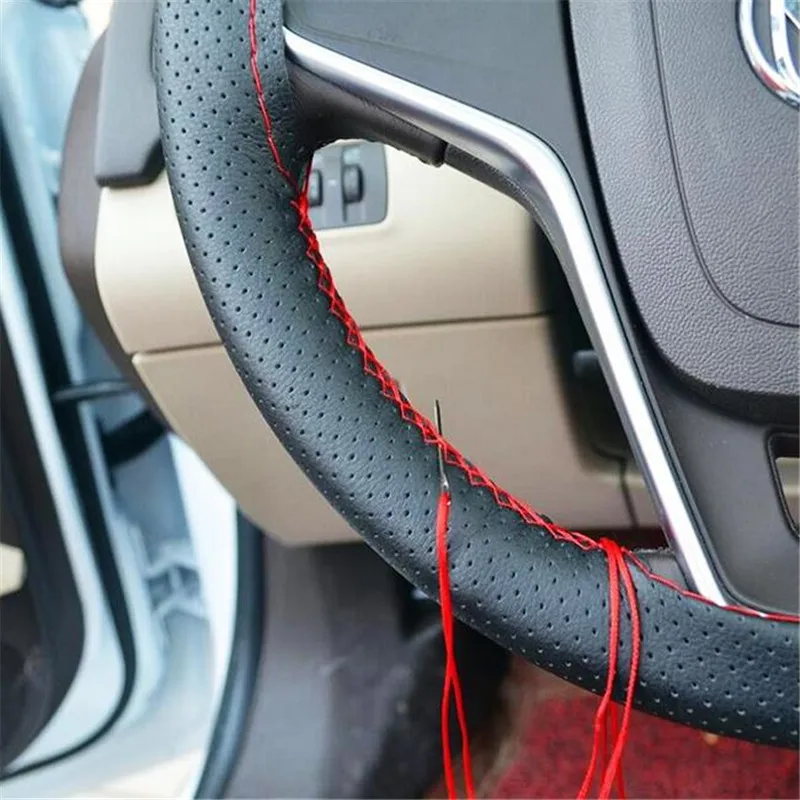 

1PC DIY Car Steering Wheel Cover With Needles and Thread Artificial leather Gray /Black