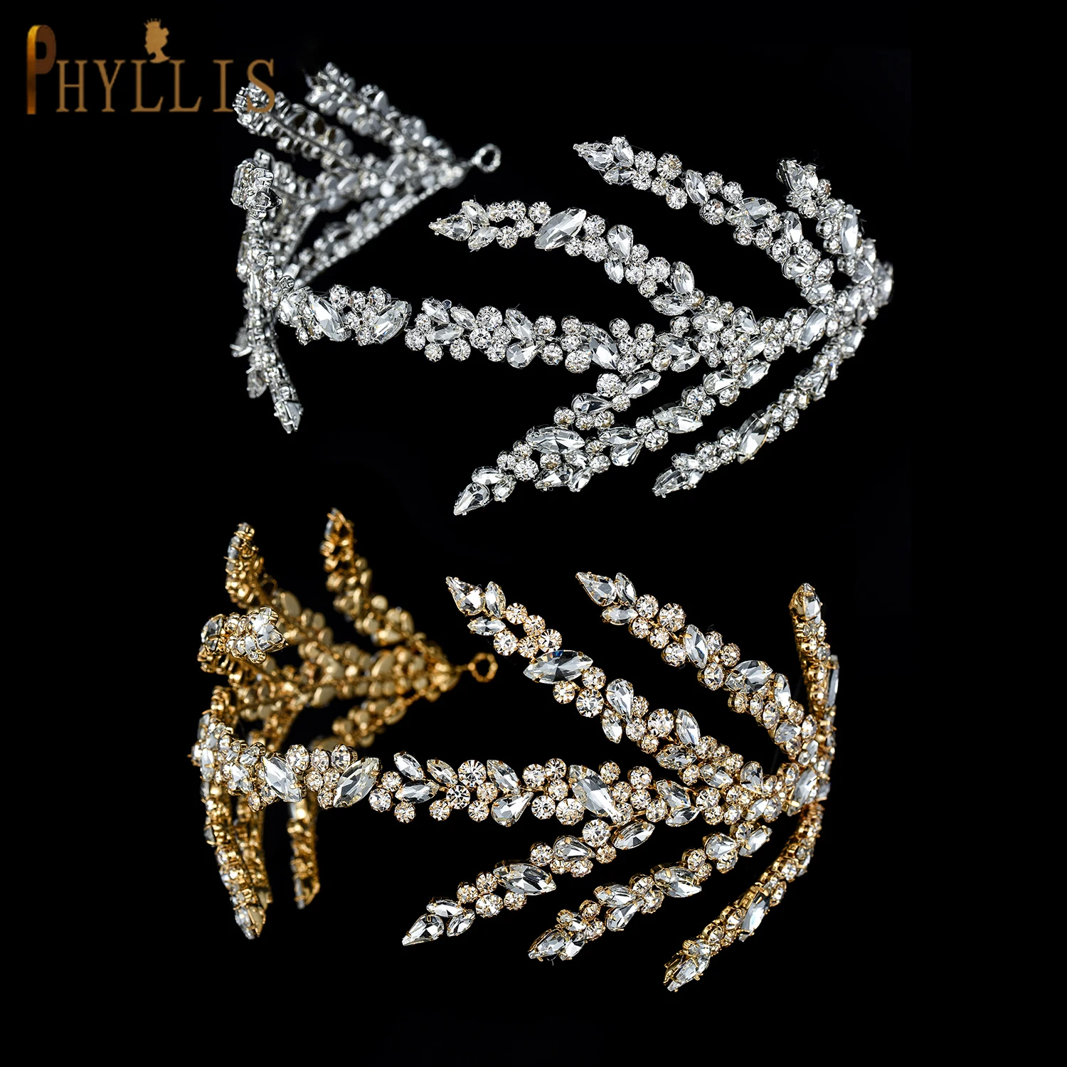 A253 Zircon Leaf Wedding Headband Luxury Bridesmaid Tiara Hair Jewelry Women Hair Ornaments Headpieces for Bride Queen Crown