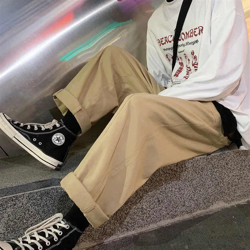 Wide Leg Pants Men Japanese Style Cargo Handsome Youth Chic Straight Oversize All-match Casual Trousers Man Ulzzang Streetwear