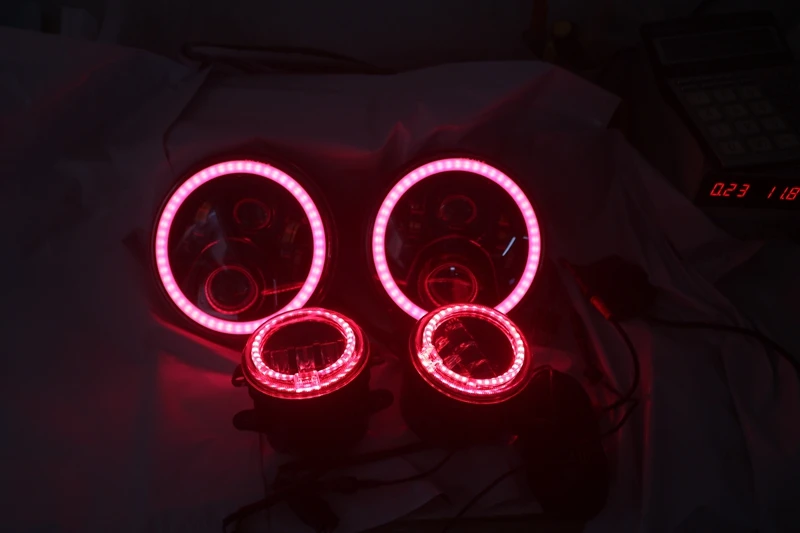7 дюймов Led RGB Halo Фары+ 4 дюймов передний бампер противотуманные фары для 2007- Jeep Wrangler JK Rubicon JKU Sahara Спорт без ограничений