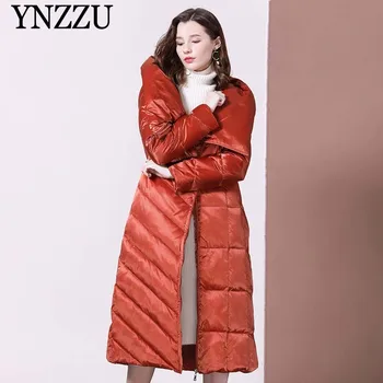 

YNZZU luxury Women Down jacket Winter 2020 Elegant Slim Hooded Female Long Coat Thick Warm irregular Outwear Fashion YNZZU 9O142