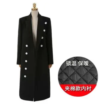 

Black woolen coat women new irregular buttons long thick clothes jacket