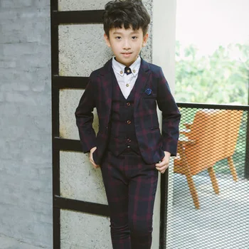 

New spring and autumn season children's clothing plaid long-sleeve suit boy baby fashion coat children suit three-piece suit