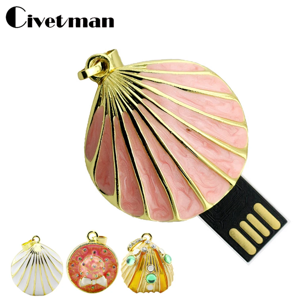 

Pendrive Crystal Seashell Pendant Pen Drive 4GB 8GB 16GB 32GB 64GB 128GB USB 2.0 Flash Memory Stick Disk 256GB USB Flash Drive
