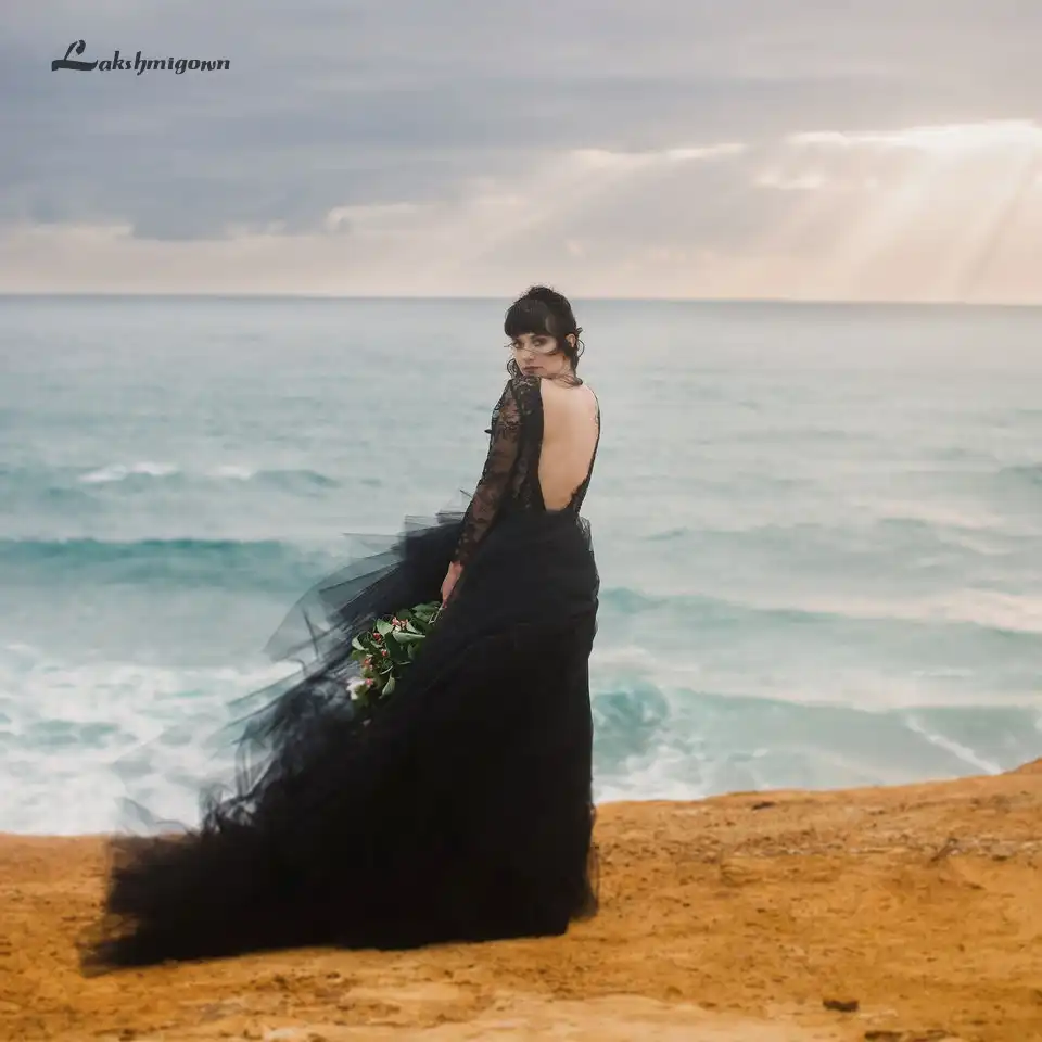 Black dress beach wedding Clearance
