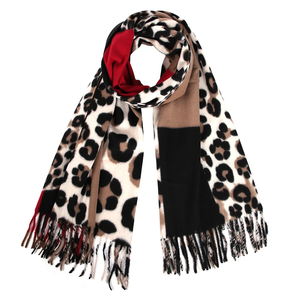 FOXMOTHER Новая женская шаль с кисточкой животных леопардовый принт шарф из кашемира пашмины зима Foulard Femme
