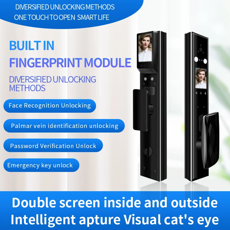 US $370.52 Keyless Smart Palmprint Face Facial Recognition Door Lock camera monitor electric lock for home security with smart cat eye