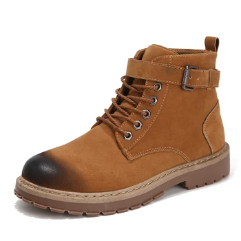 

Hipster Winter Men Boots Vintage Leather Short Boots Fashion Buckle Lace-up Casual Men's Shoes Plus Velvet Warm Martin Boots