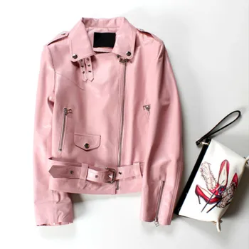 

Pink 100% Sheepskin Coat Real Genuine Leather Jacket Women Clothes 2020 Korean Elegant Spring Autumn Female Coats Tops ZT2284