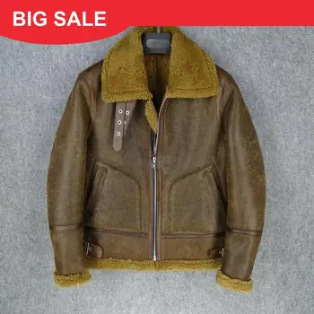 

2020 Brown Men B6 Style Winter Shearling Jacket Plus Size XXXL Genuine Sheepskin Russian Thick Warm Natural Leather Coat