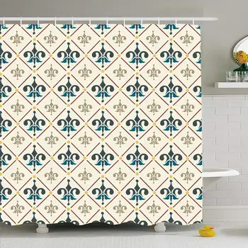 

Shower Curtain Set with Hooks 60x72 European Pattern Medieval Fleur Antique Lis in Style Vintage Abstract Texture Retro Textures